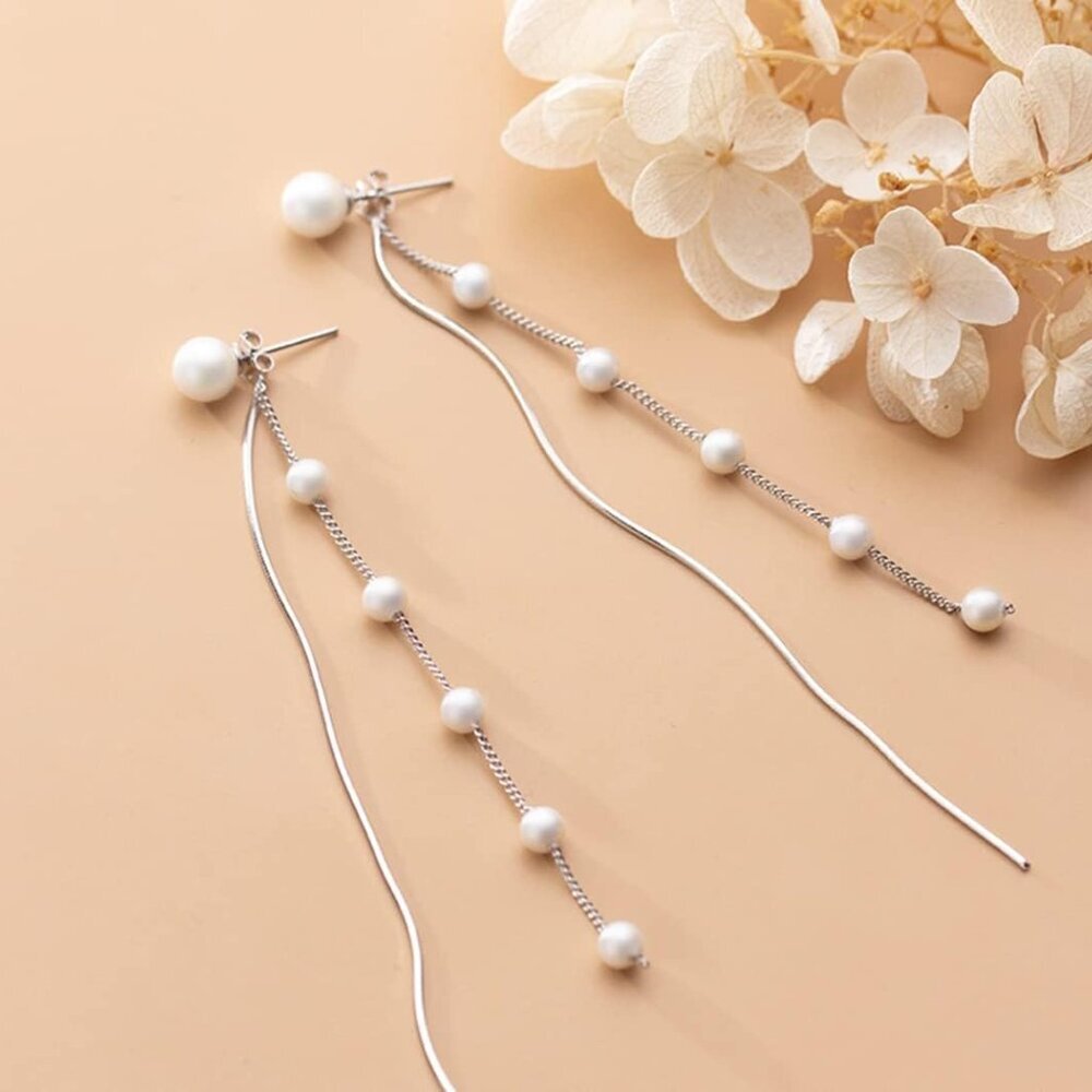 Solid 925 Sterling Silver Simulated Shell Pearl D… - image 2